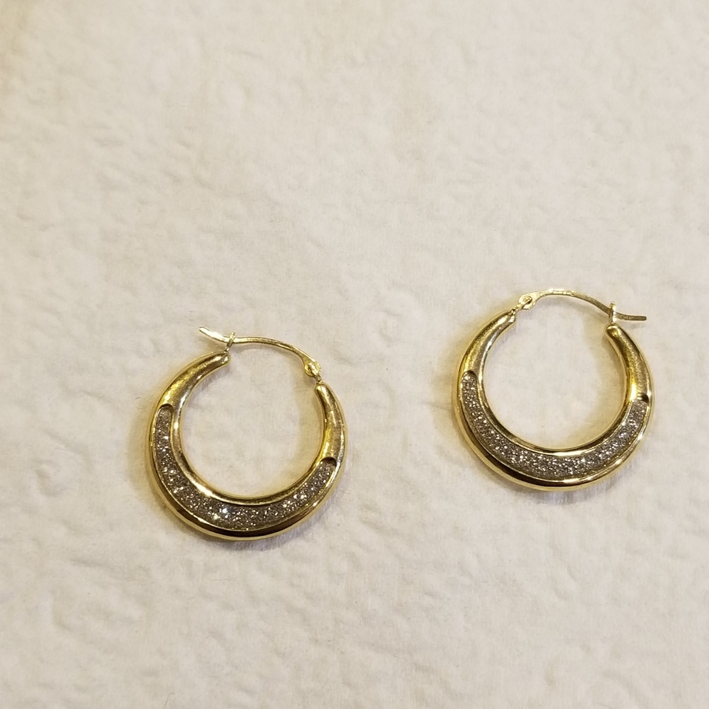 PZ 14k Gold Pave Glitter Tube Hoop Earrings